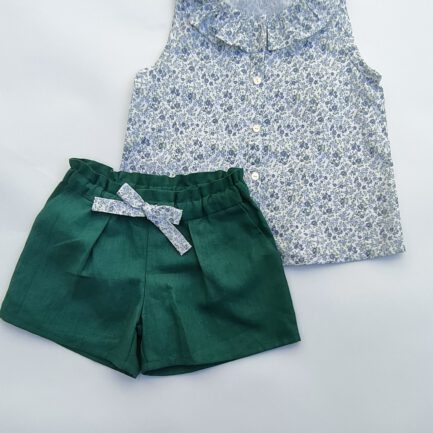 mt 116/122 Blouse bloemen groen/blw